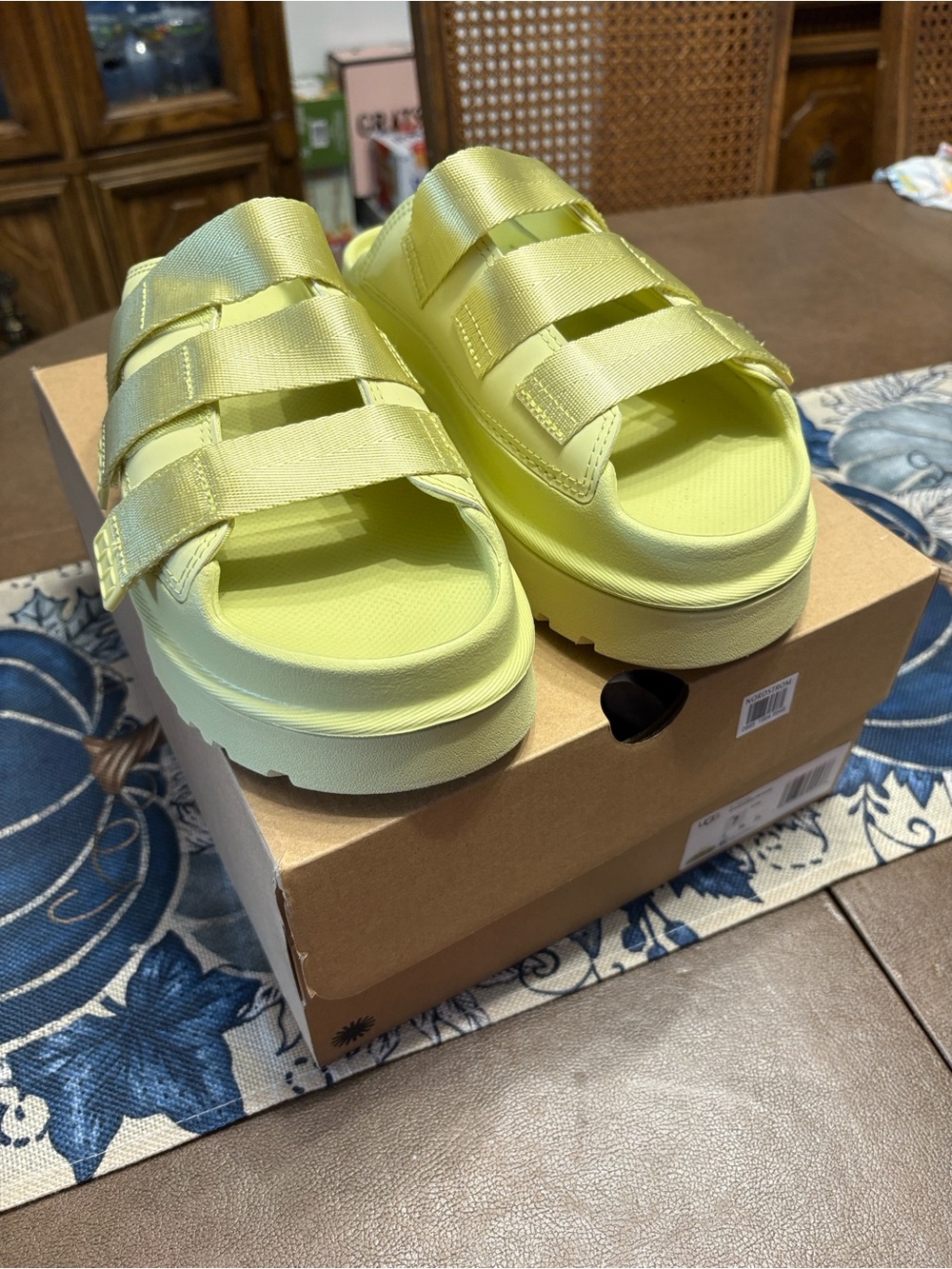 NWT Goldenglow UGG Neon Triple-Strap Slide Sandals